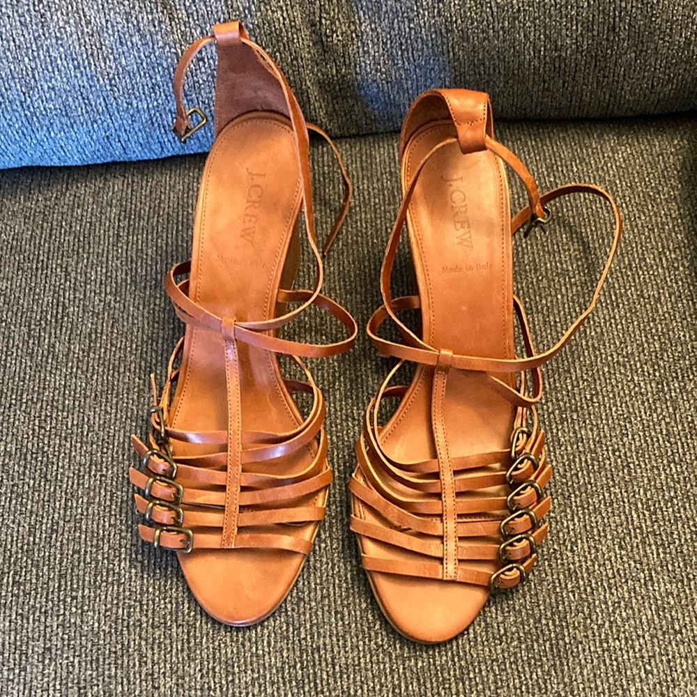 Women's Brown J Crew Milano Gladiator Wedges Size 10